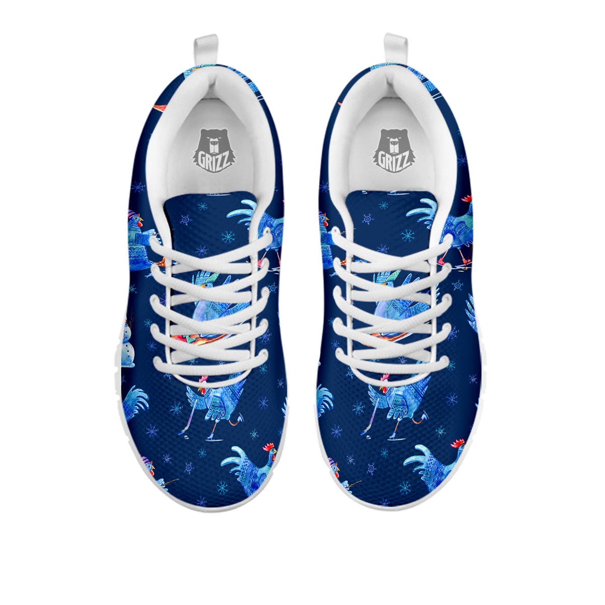 Snowflake And Rooster Print Pattern White Sneaker-grizzshop