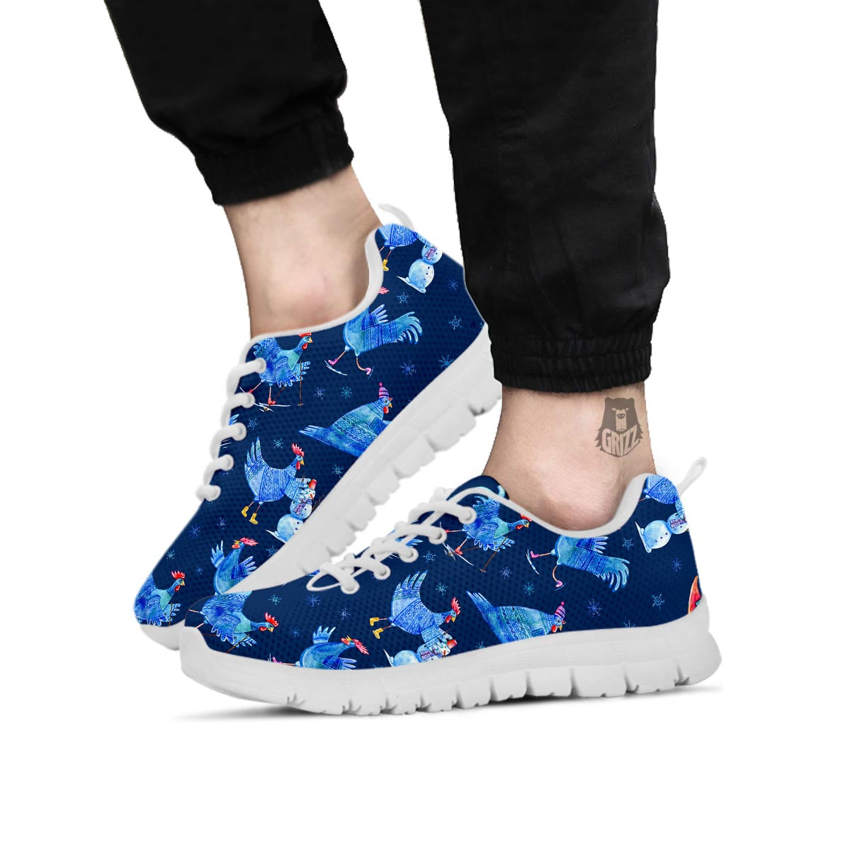 Snowflake And Rooster Print Pattern White Sneaker-grizzshop
