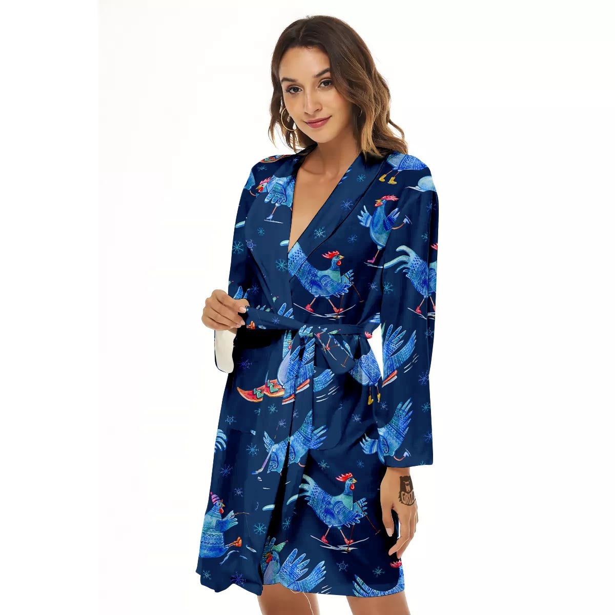 Snowflake And Rooster Print Pattern Women's Robe-grizzshop