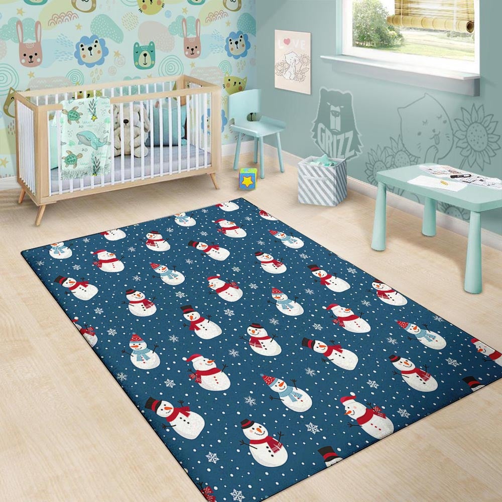 Snowflake And Snowman Print Pattern Floor Mat-grizzshop
