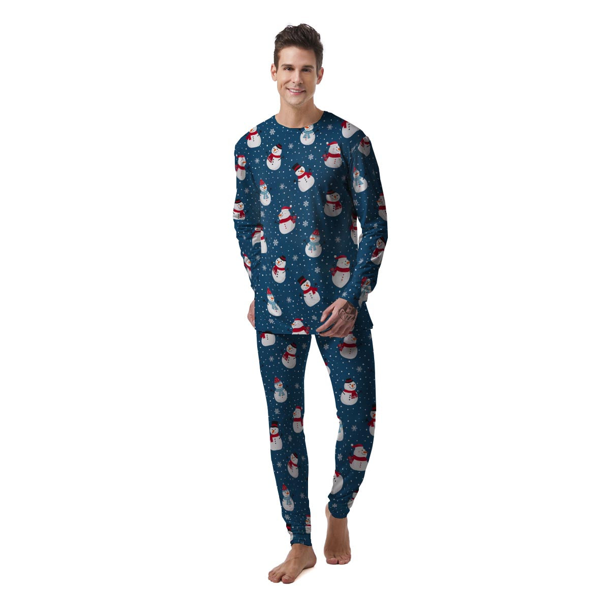 Snowflake And Snowman Print Pattern Men's Pajamas-grizzshop