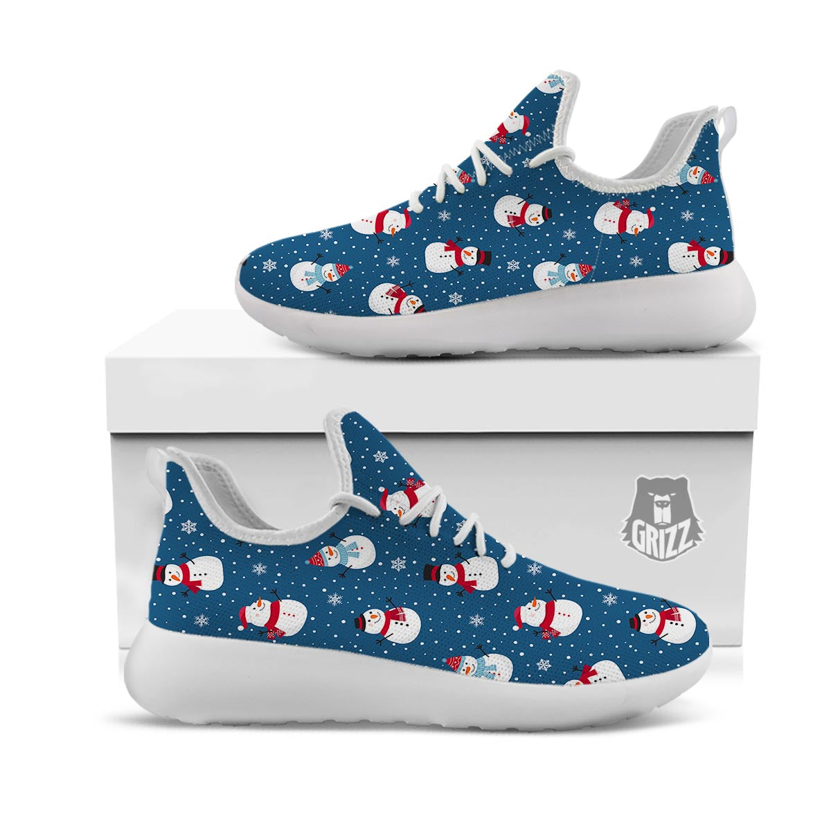 Snowflake And Snowman Print Pattern White Athletic Shoes-grizzshop