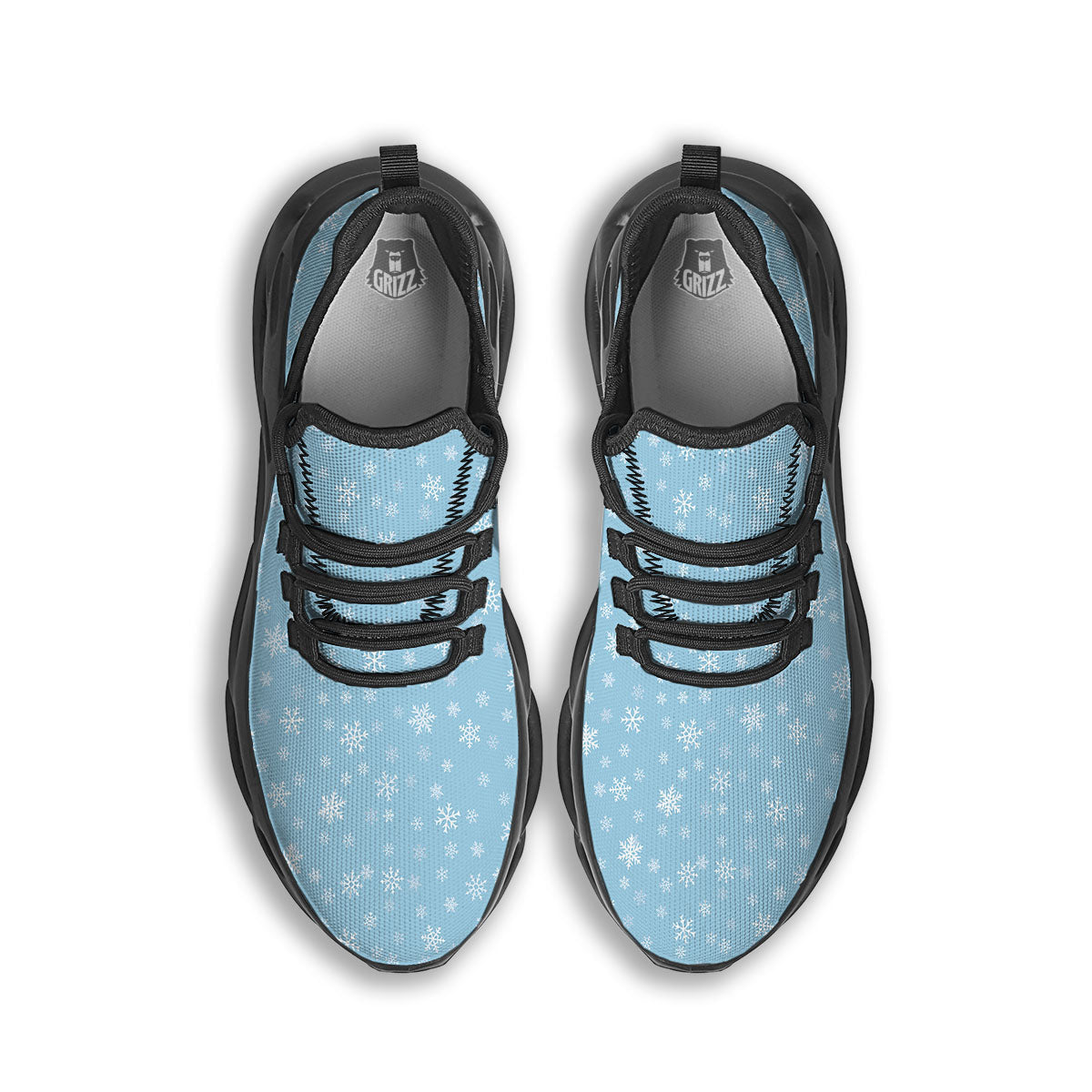 Snowflake Blue Print Pattern Black Running Shoes-grizzshop