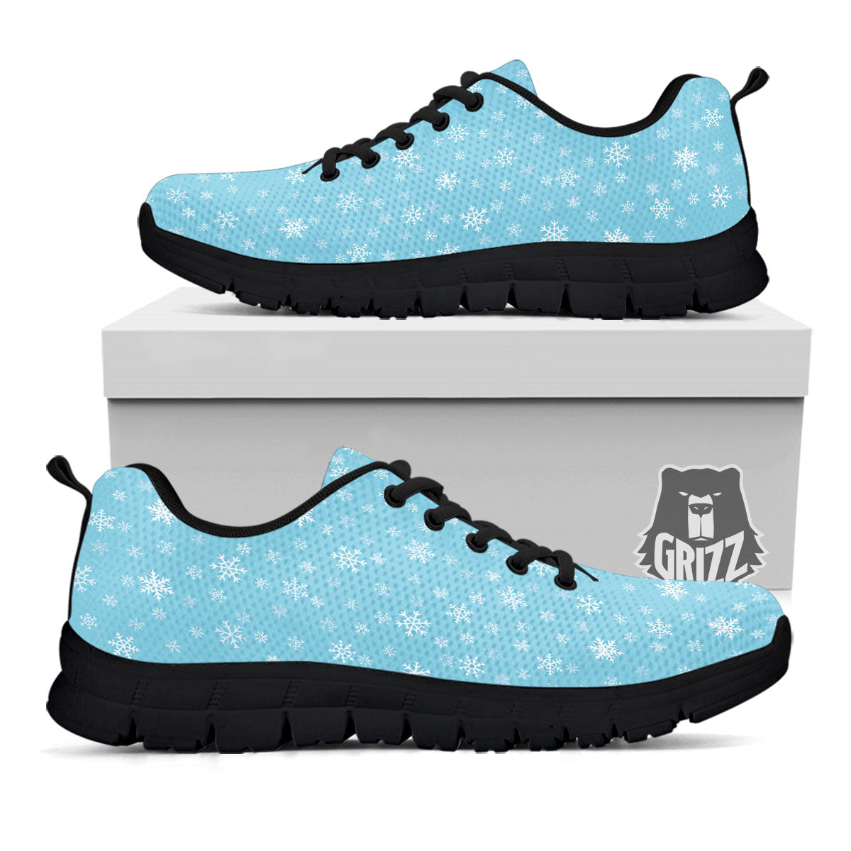 Snowflake Blue Print Pattern Black Sneaker-grizzshop