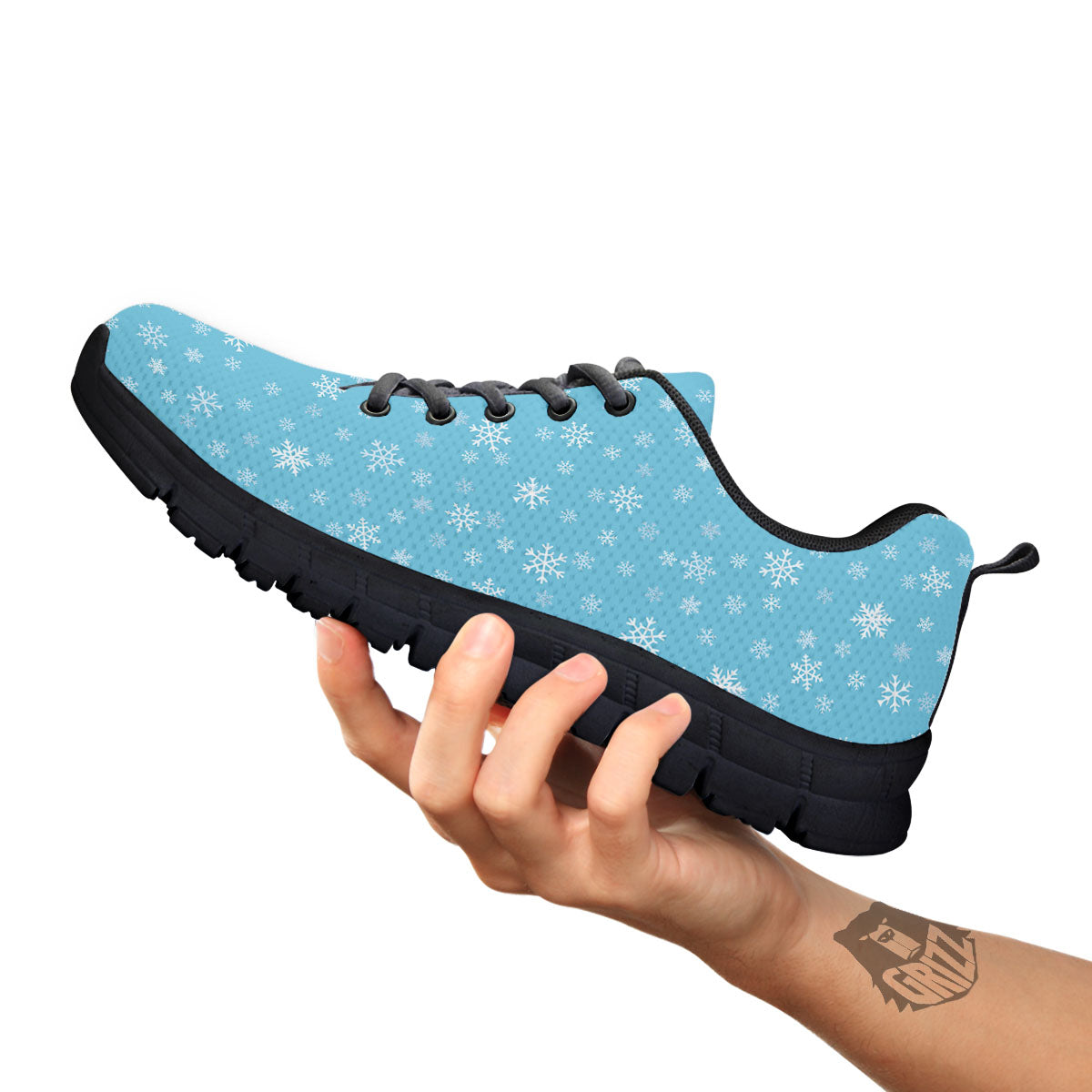 Snowflake Blue Print Pattern Black Sneaker-grizzshop