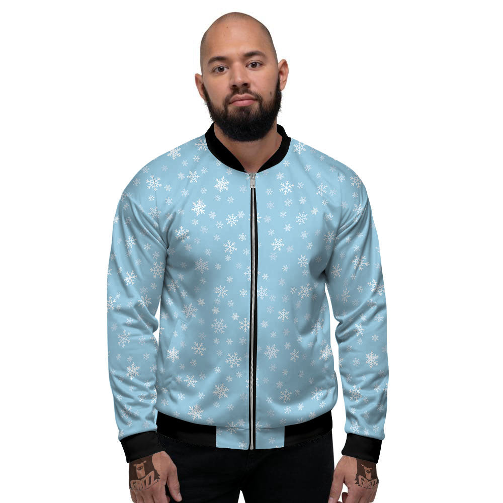 Snowflake Blue Print Pattern Men's Bomber Jacket-grizzshop