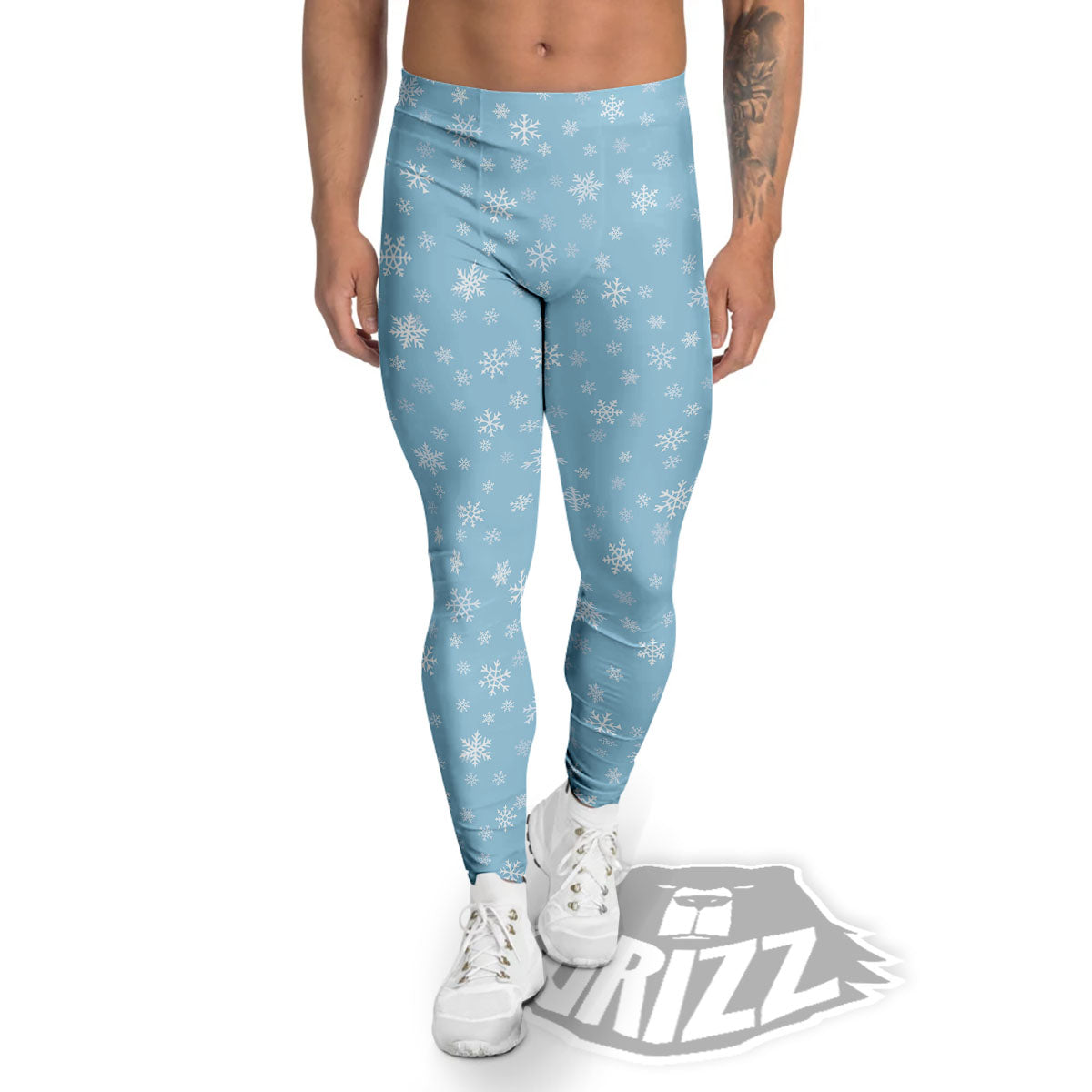 Snowflake Blue Print Pattern Men's Leggings-grizzshop