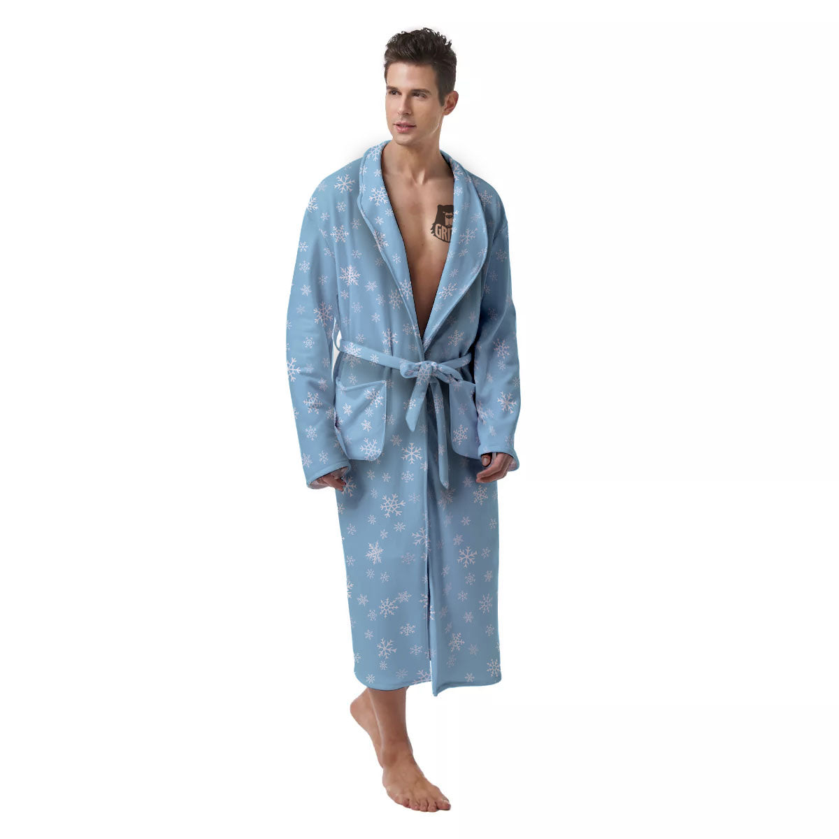 Snowflake Blue Print Pattern Men's Robe-grizzshop