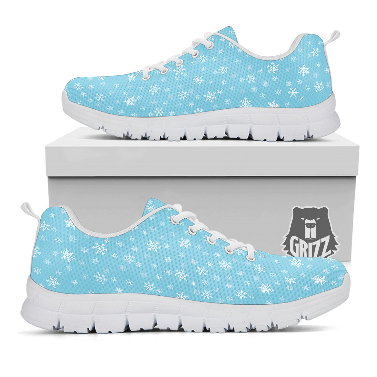 Snowflake Blue Print Pattern White Sneaker-grizzshop