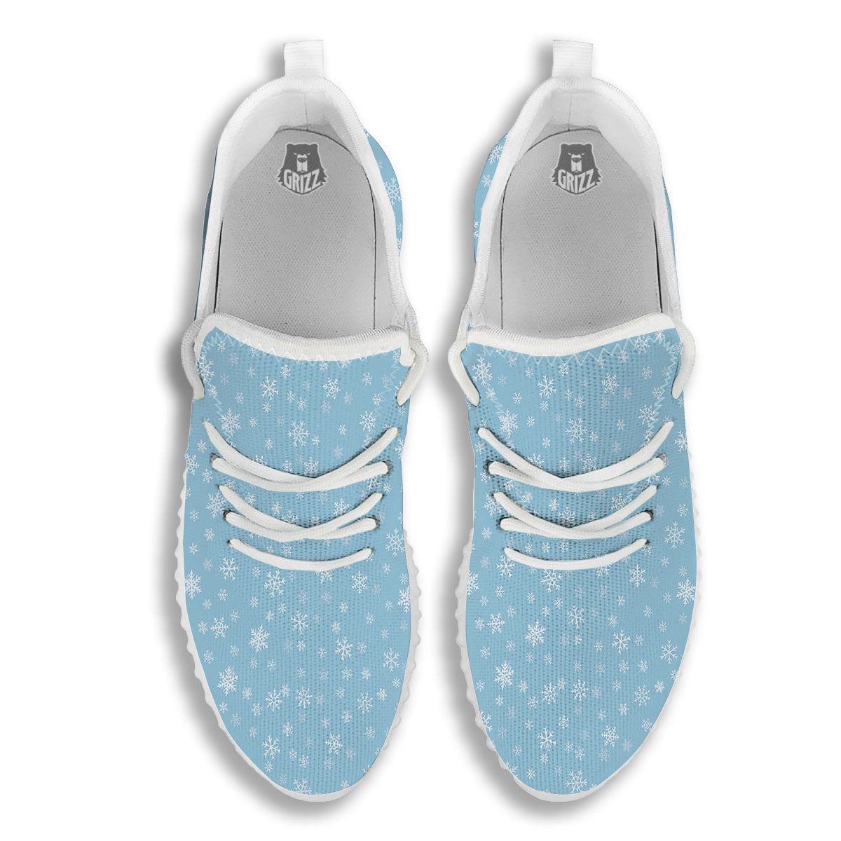 Snowflake Blue Print Pattern White Walking Shoes-grizzshop