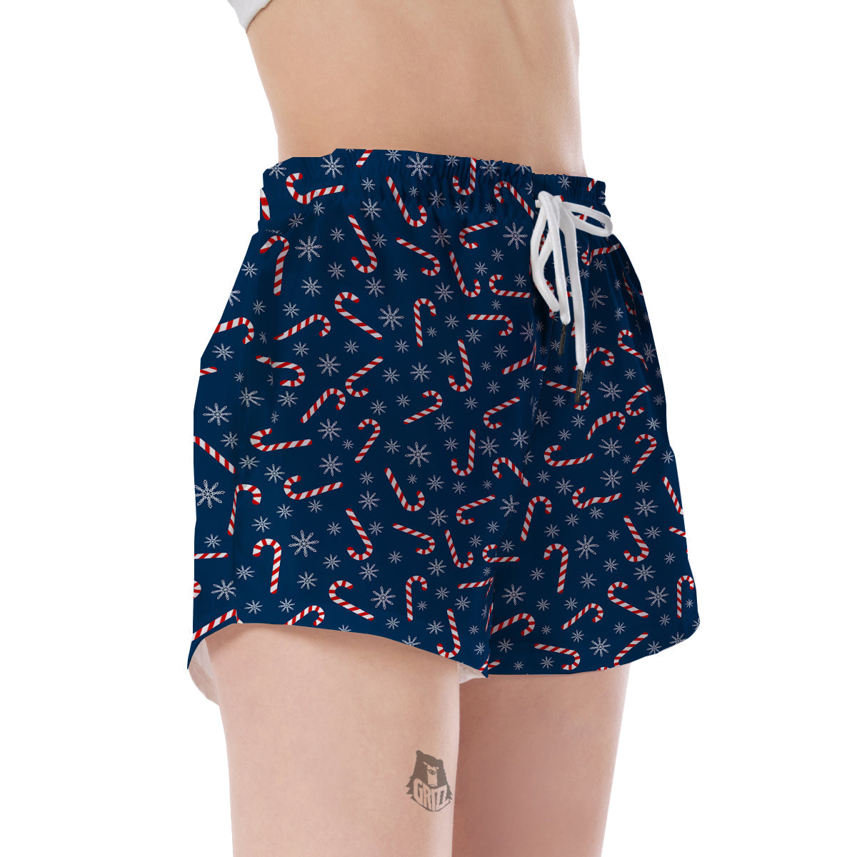 Snowflake Cady Cane Pattern Print Women's Shorts-grizzshop