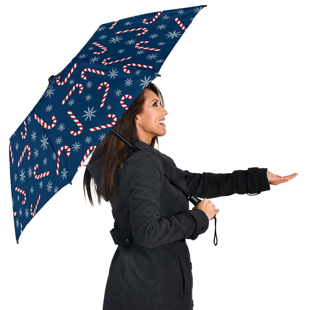 Snowflake Candy Cane Pattern Print Automatic Foldable Umbrella-grizzshop