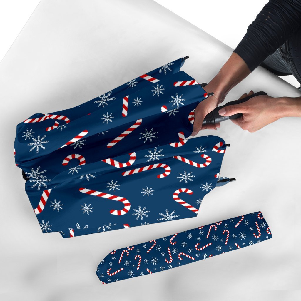 Snowflake Candy Cane Pattern Print Automatic Foldable Umbrella-grizzshop