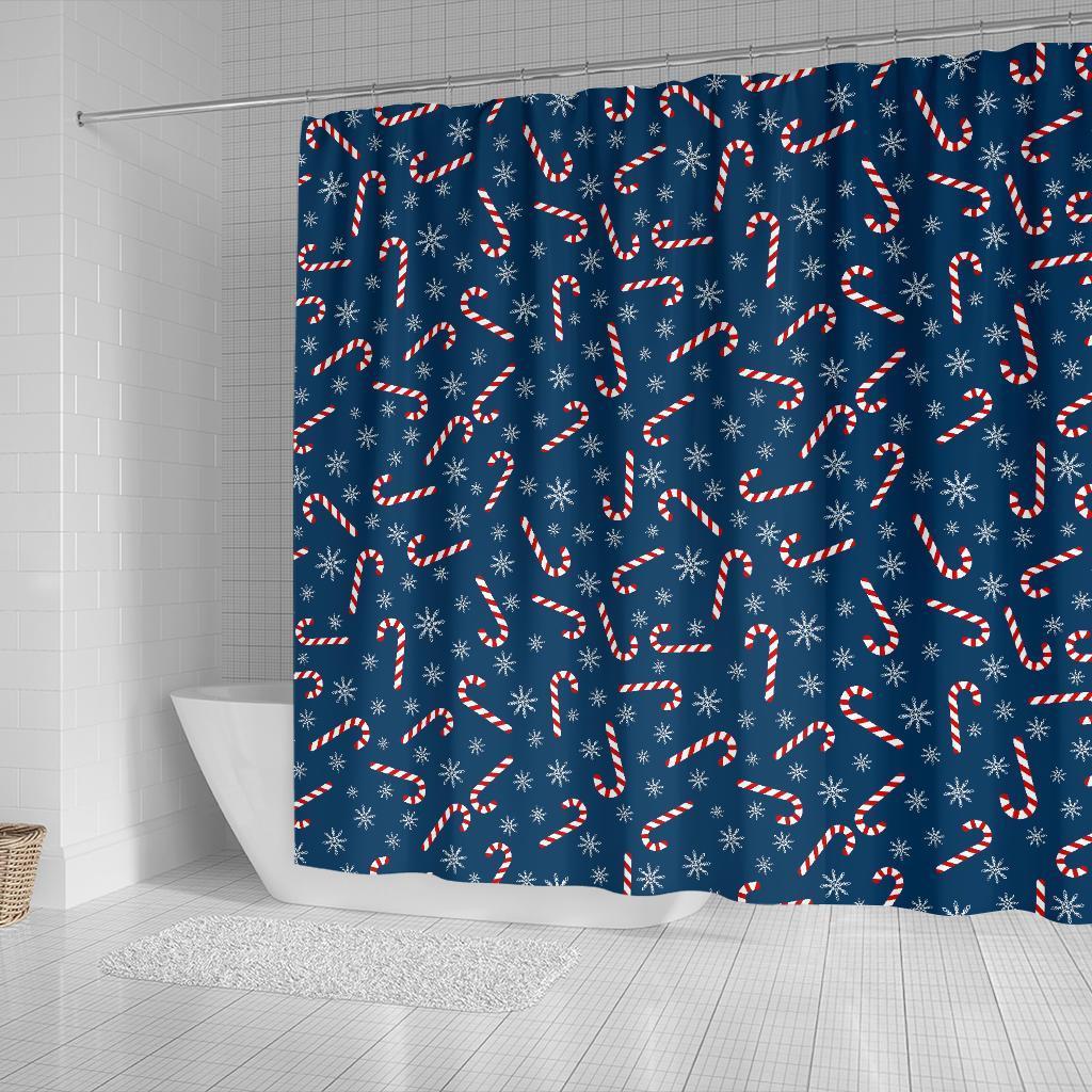 Snowflake Candy Cane Pattern Print Bathroom Shower Curtain-grizzshop