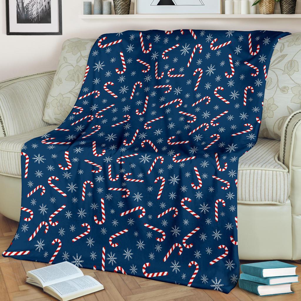 Snowflake Candy Cane Pattern Print Blanket-grizzshop