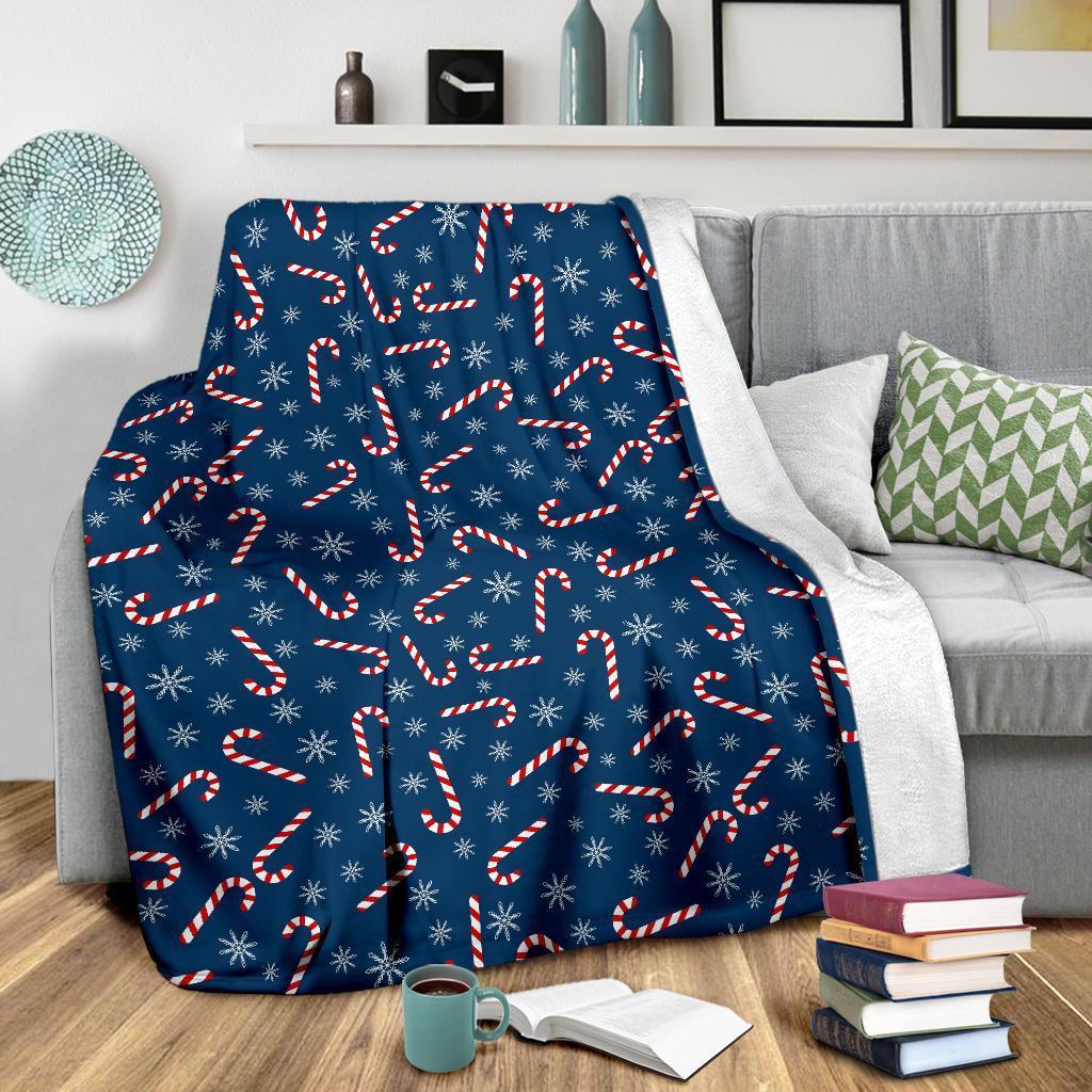 Snowflake Candy Cane Pattern Print Blanket-grizzshop