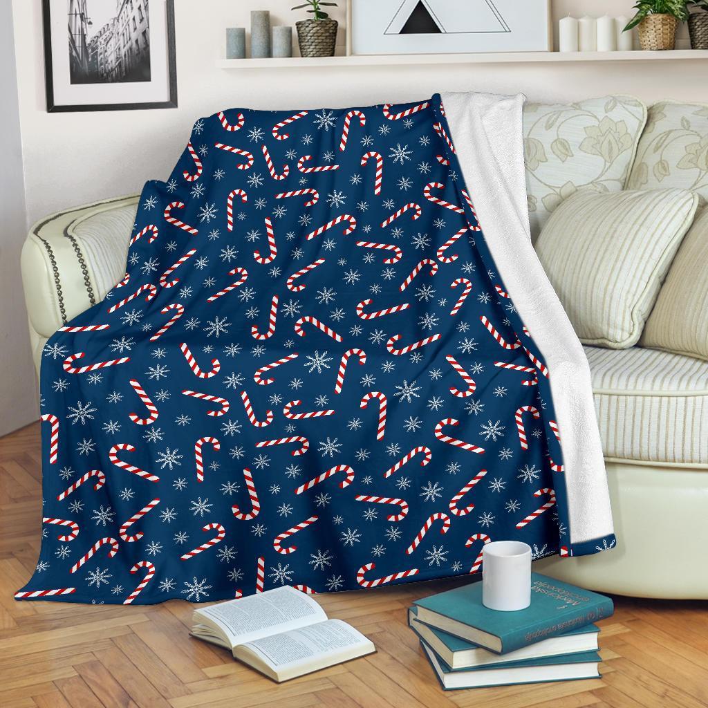 Snowflake Candy Cane Pattern Print Blanket-grizzshop