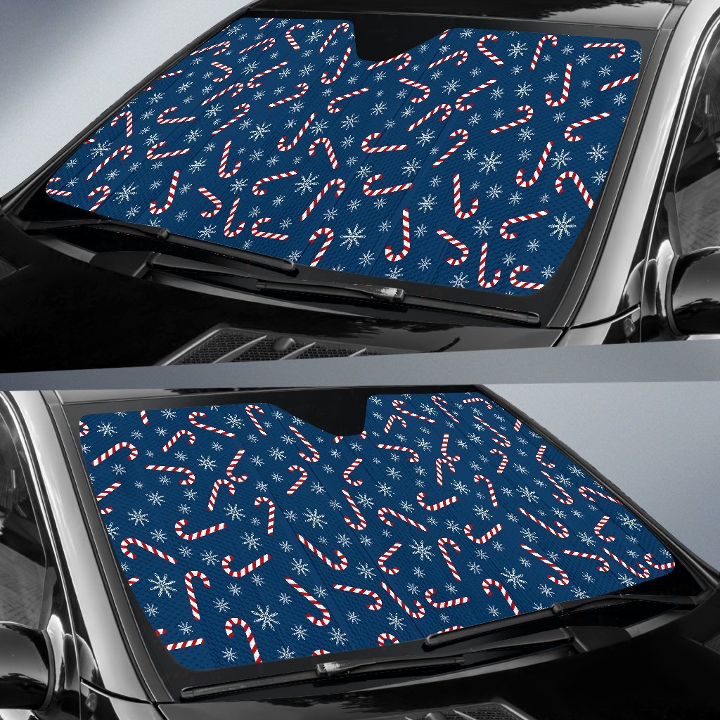 Snowflake Candy Cane Pattern Print Car Sun Shade-grizzshop