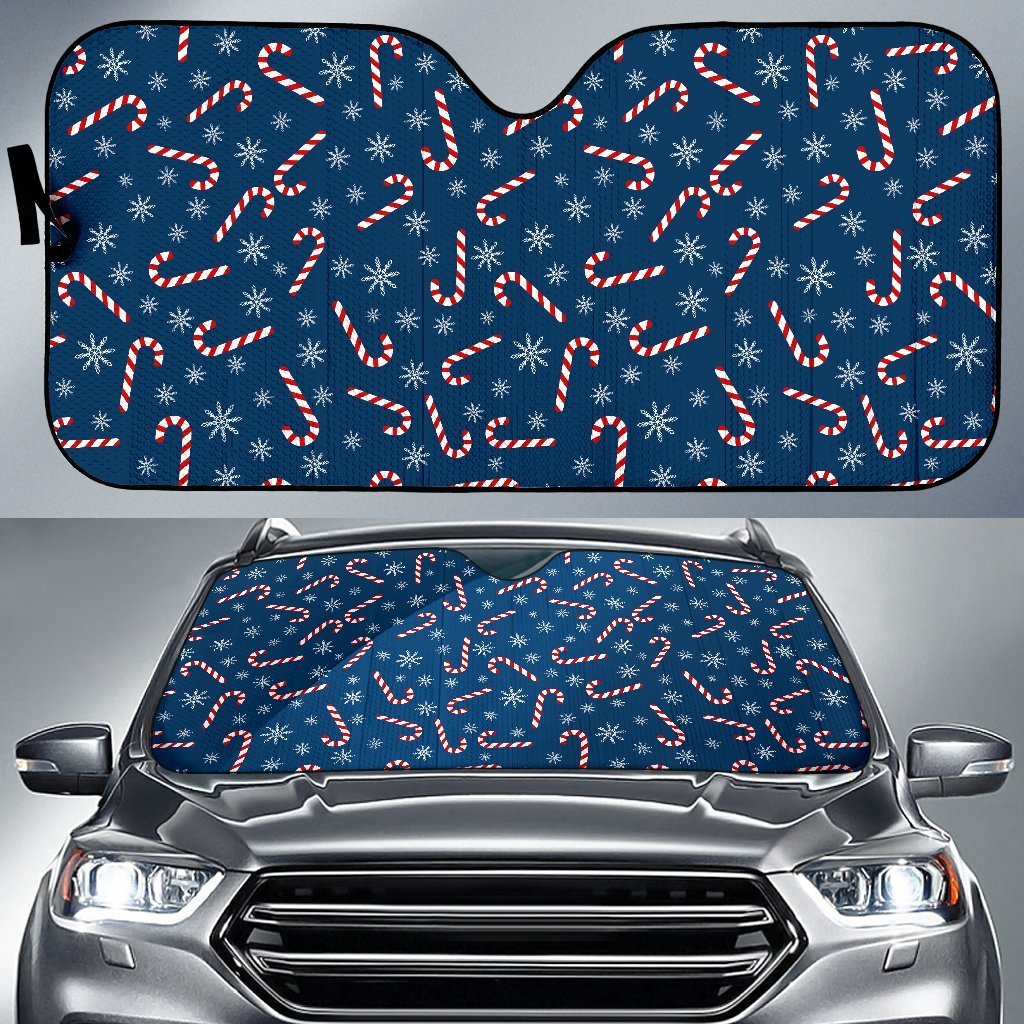 Snowflake Candy Cane Pattern Print Car Sun Shade-grizzshop