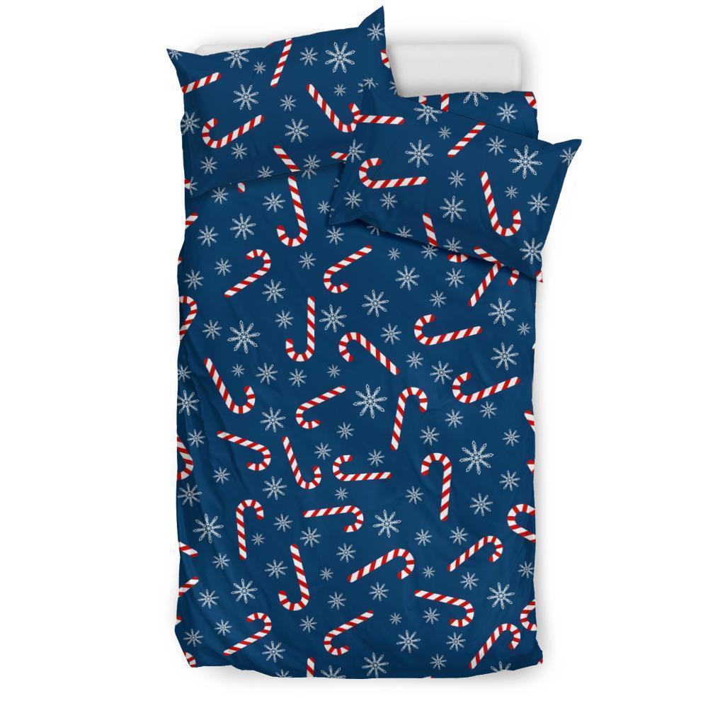 Snowflake Candy Cane Pattern Print Duvet Cover Bedding Set-grizzshop