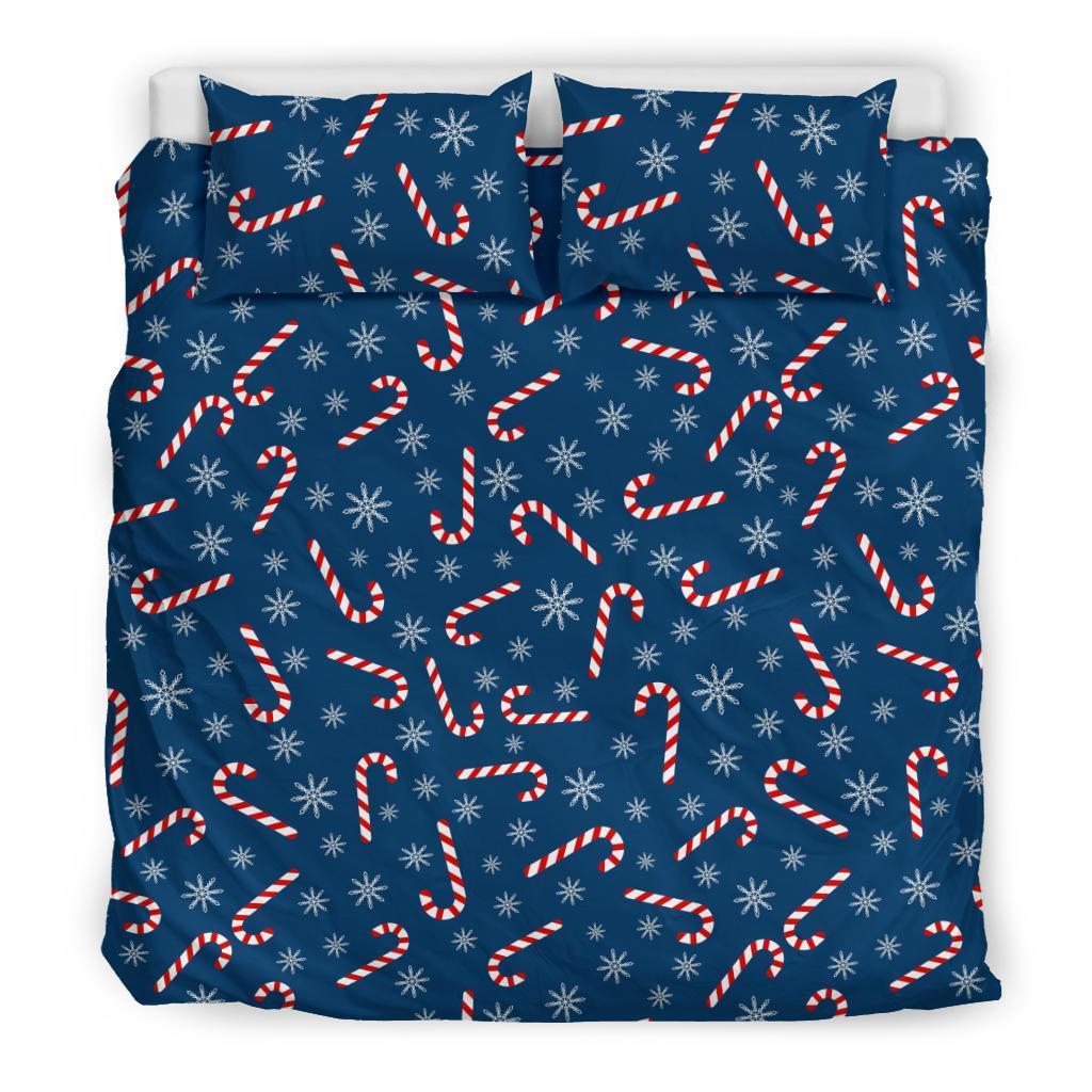 Snowflake Candy Cane Pattern Print Duvet Cover Bedding Set-grizzshop