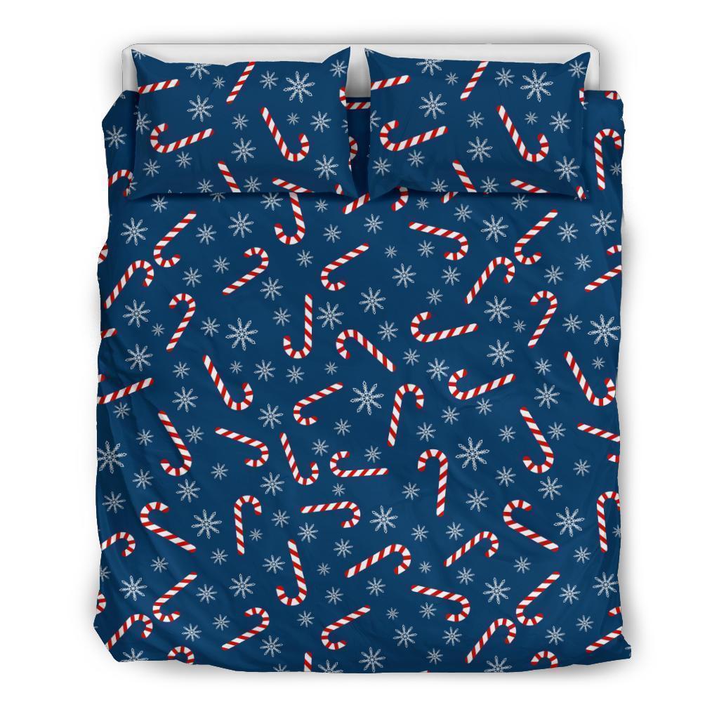 Snowflake Candy Cane Pattern Print Duvet Cover Bedding Set-grizzshop