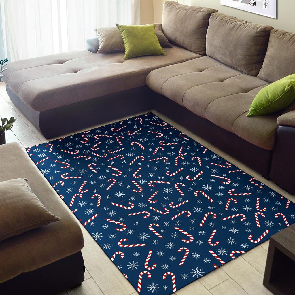 Snowflake Candy Cane Pattern Print Floor Mat-grizzshop