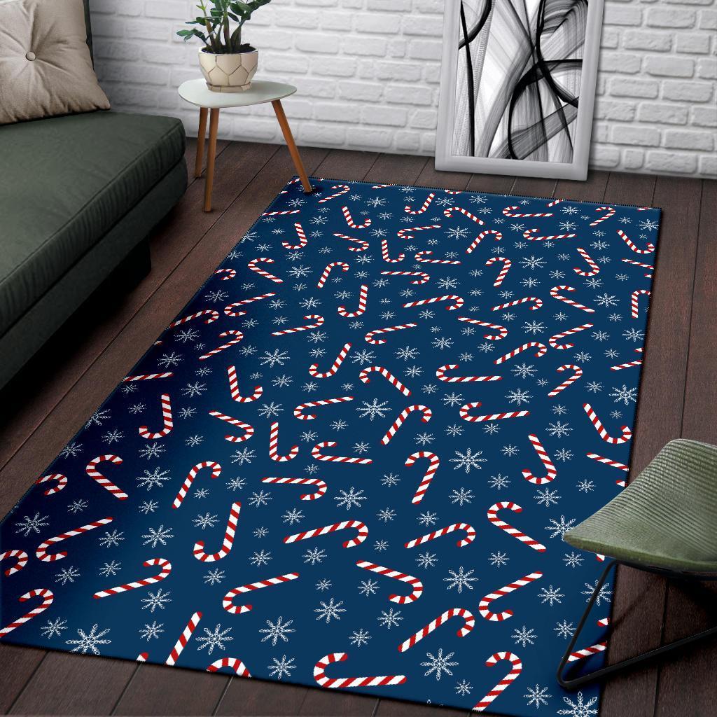 Snowflake Candy Cane Pattern Print Floor Mat-grizzshop