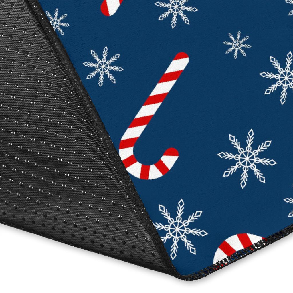 Snowflake Candy Cane Pattern Print Floor Mat-grizzshop