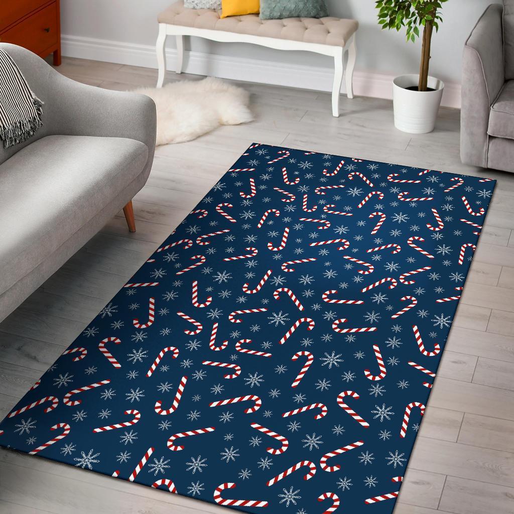 Snowflake Candy Cane Pattern Print Floor Mat-grizzshop