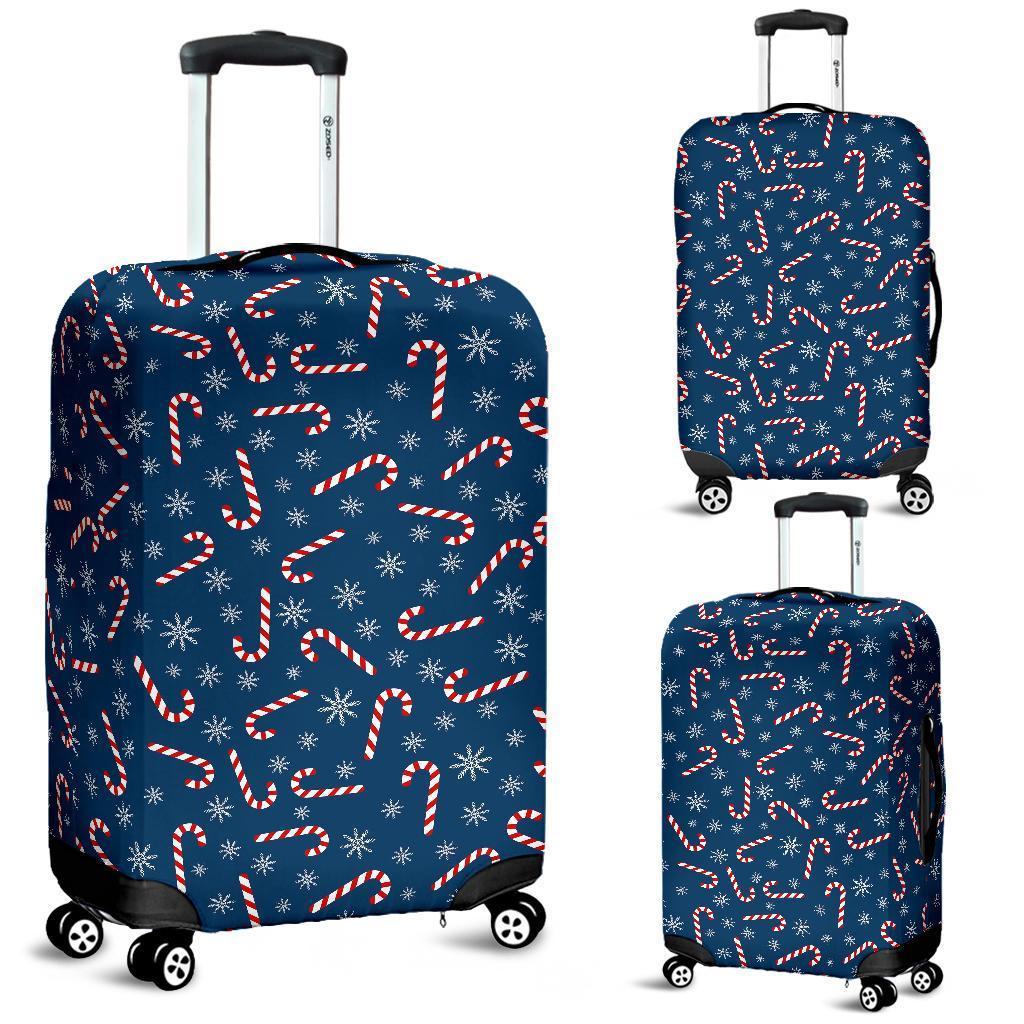 Snowflake Candy Cane Pattern Print Luggage Cover Protector-grizzshop