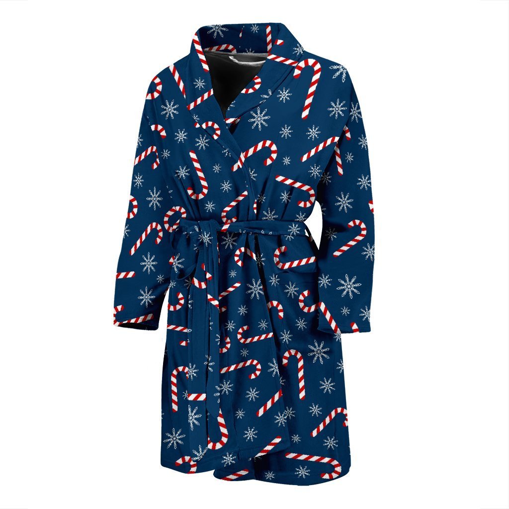 Snowflake Candy Cane Pattern Print Men Long Robe-grizzshop