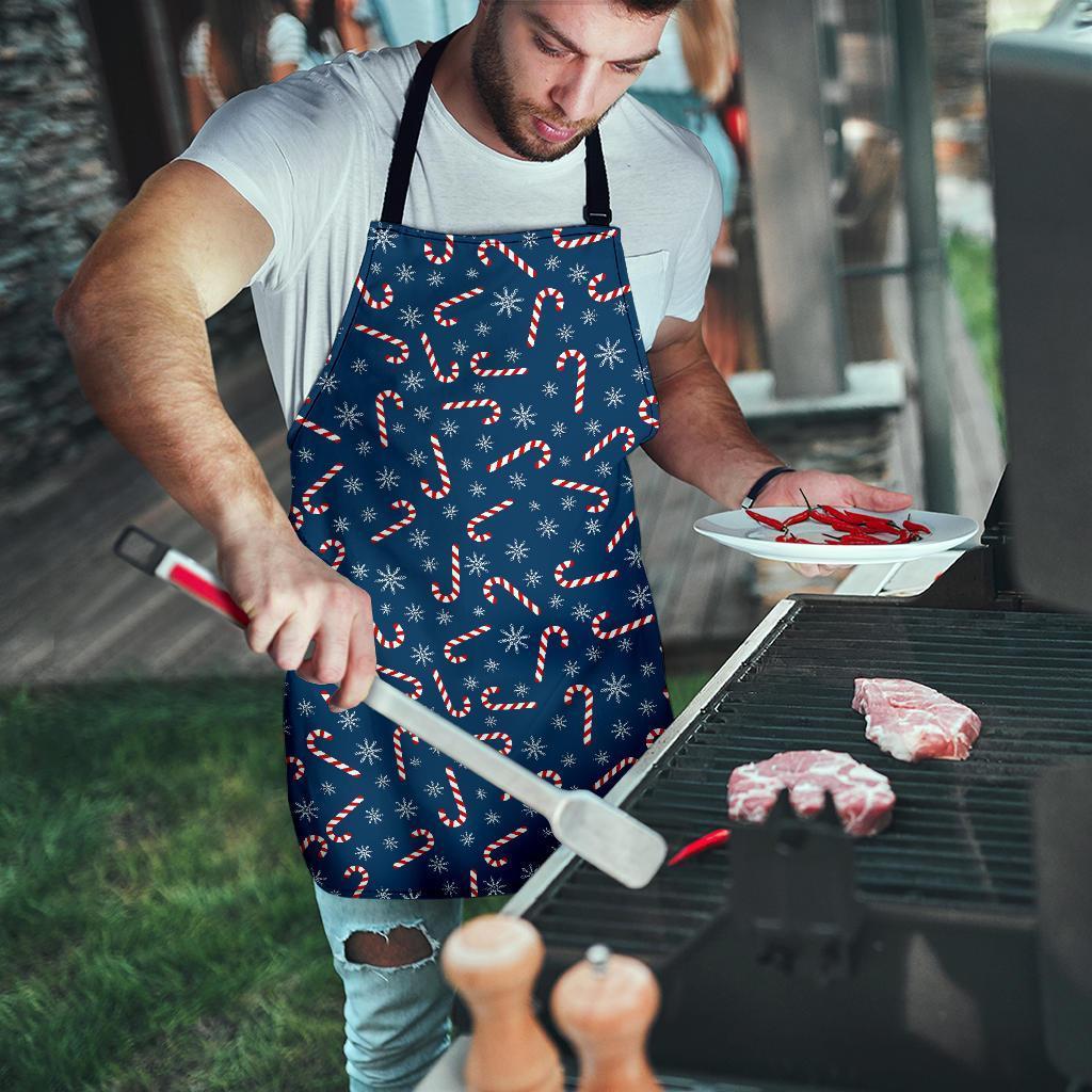 Snowflake Candy Cane Pattern Print Men's Apron-grizzshop