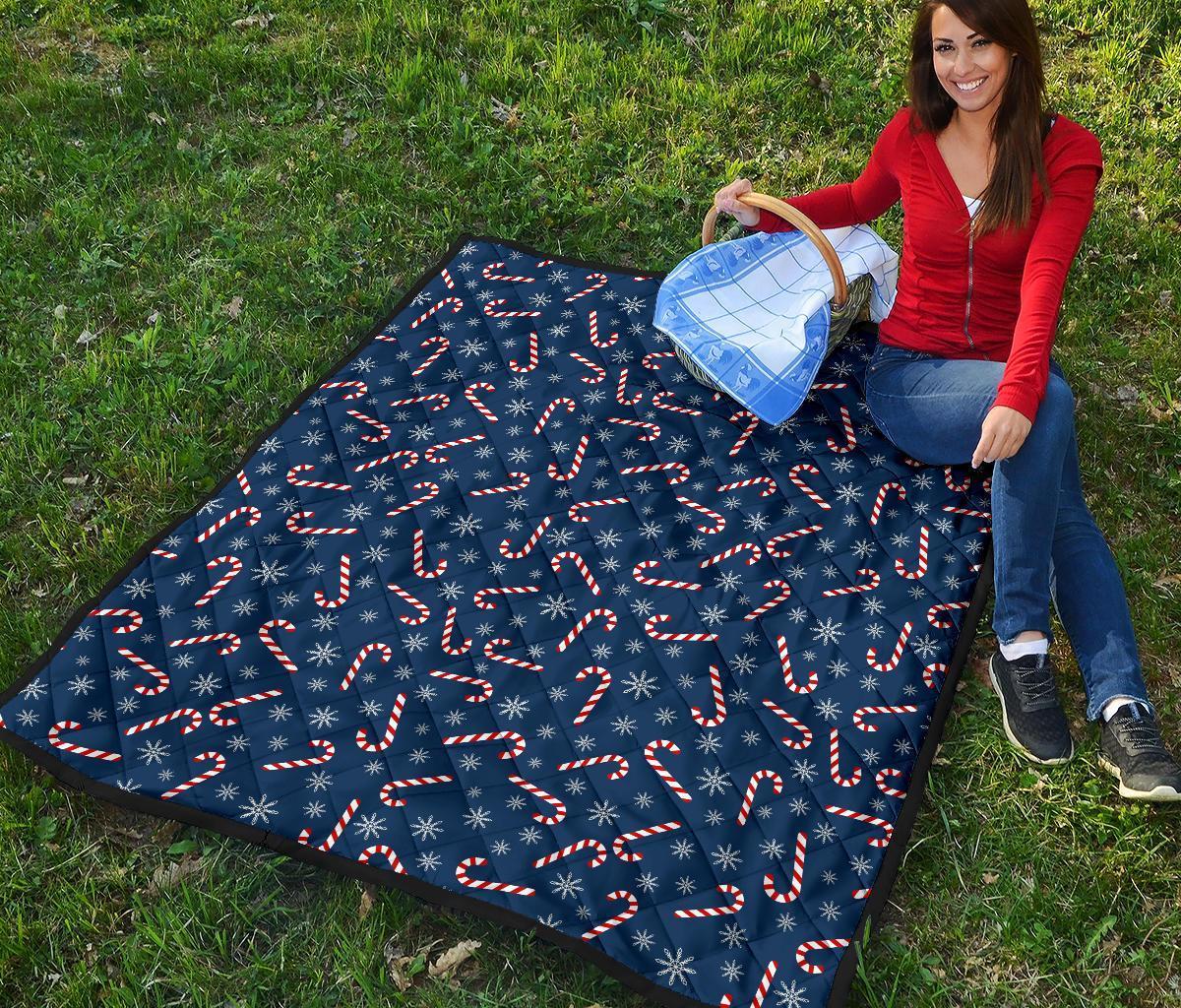 Snowflake Candy Cane Pattern Print Quilt-grizzshop