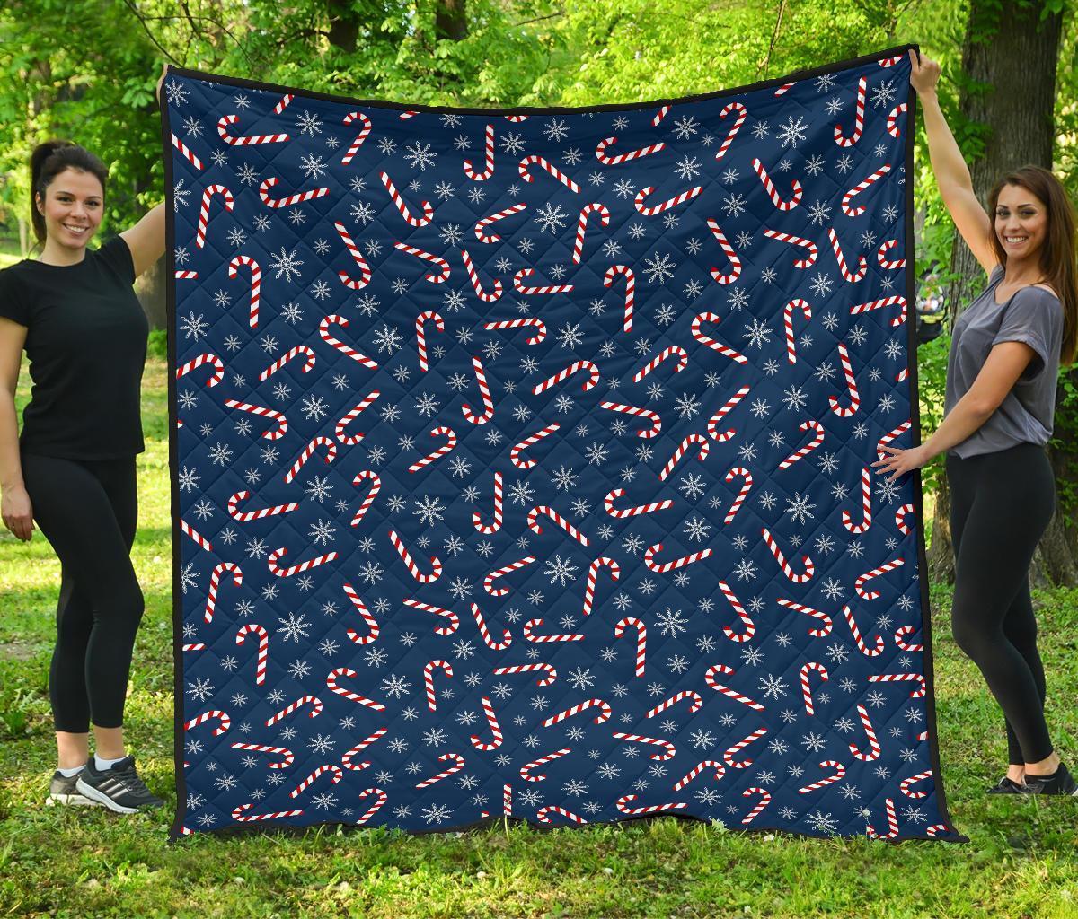 Snowflake Candy Cane Pattern Print Quilt-grizzshop