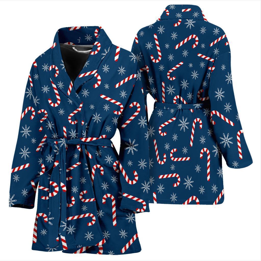 Snowflake Candy Cane Pattern Print Women Long Robe-grizzshop