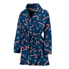 Snowflake Candy Cane Pattern Print Women Long Robe-grizzshop