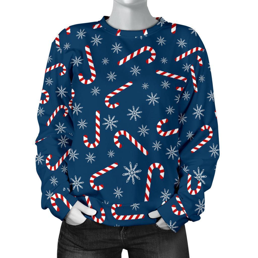 Snowflake Candy Cane Pattern Print Women's Sweatshirt-grizzshop