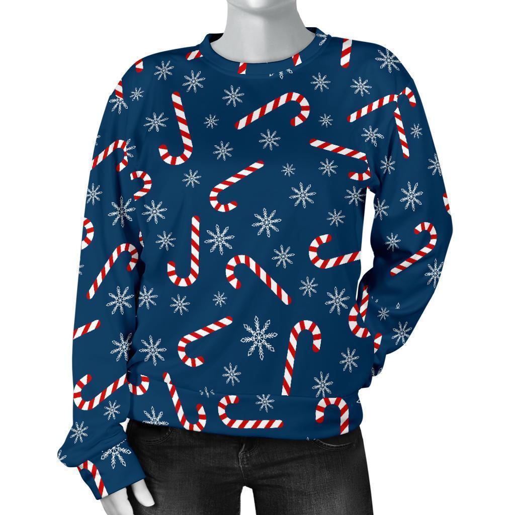 Snowflake Candy Cane Pattern Print Women's Sweatshirt-grizzshop