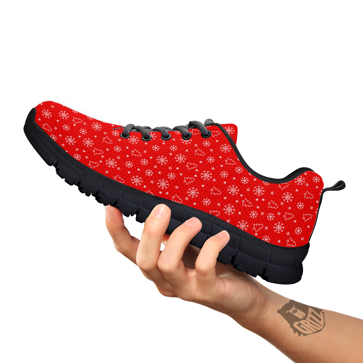 Snowflake Christmas Print Pattern Black Sneaker-grizzshop