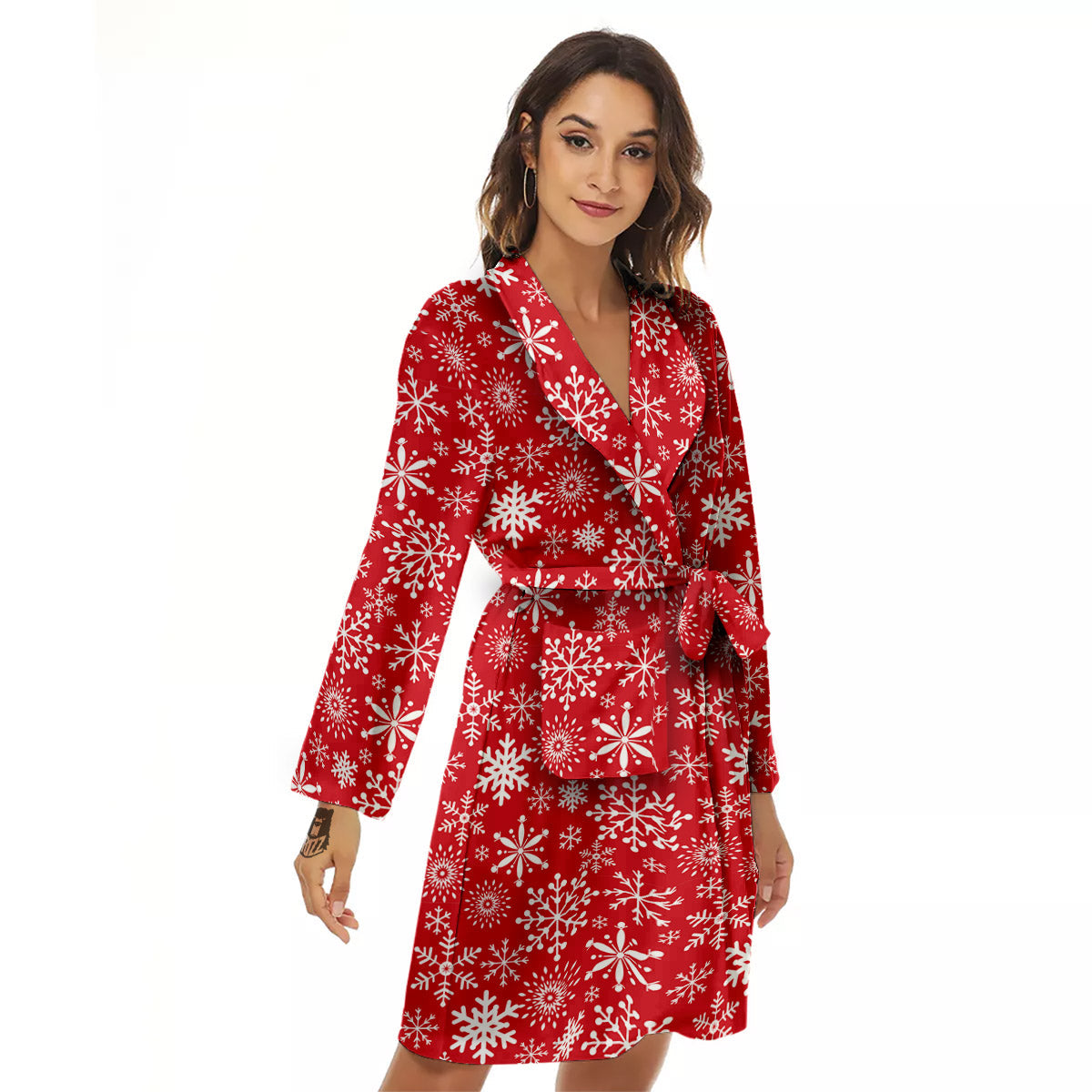 Snowflake Christmas Print Women's Robe-grizzshop