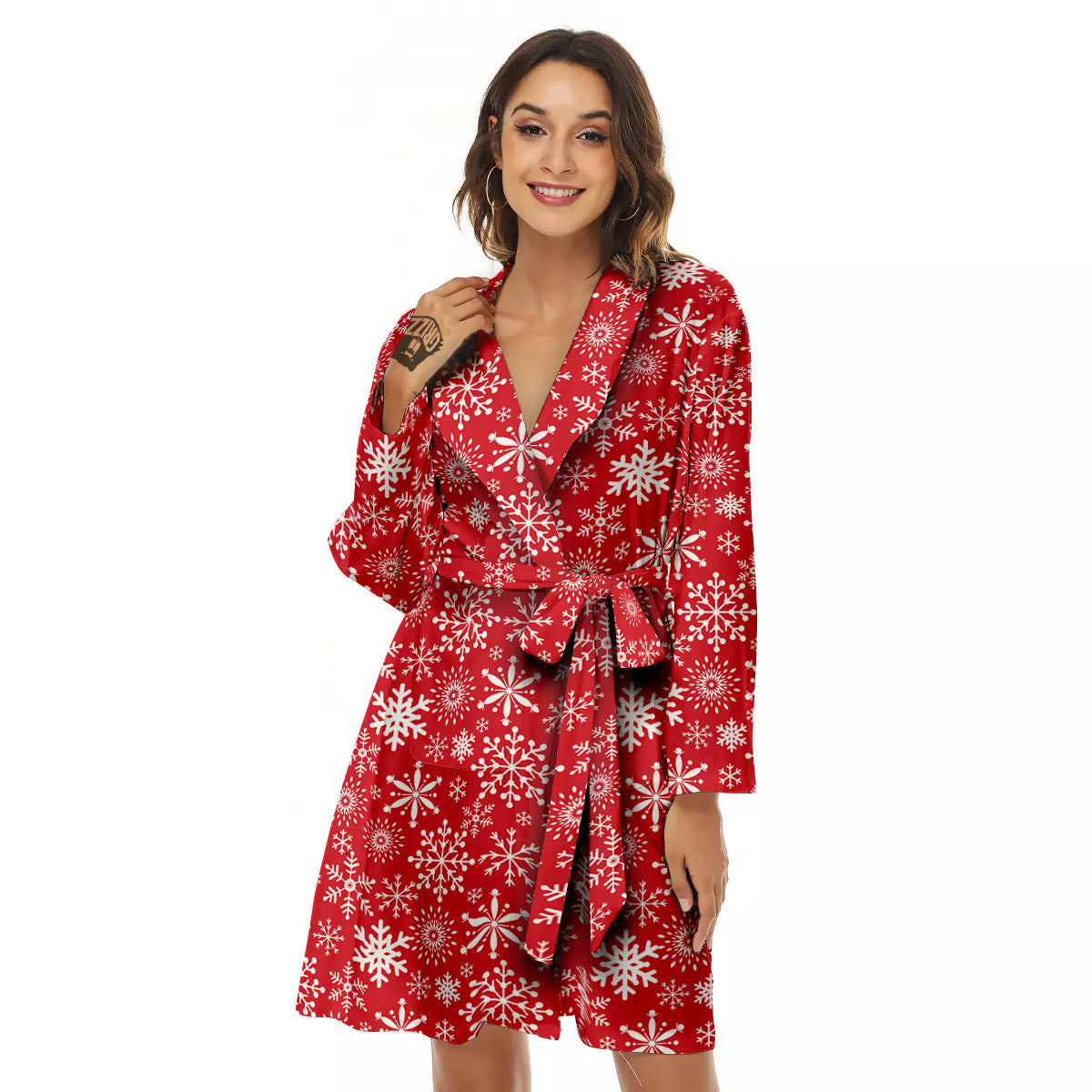Snowflake Christmas Print Women's Robe-grizzshop