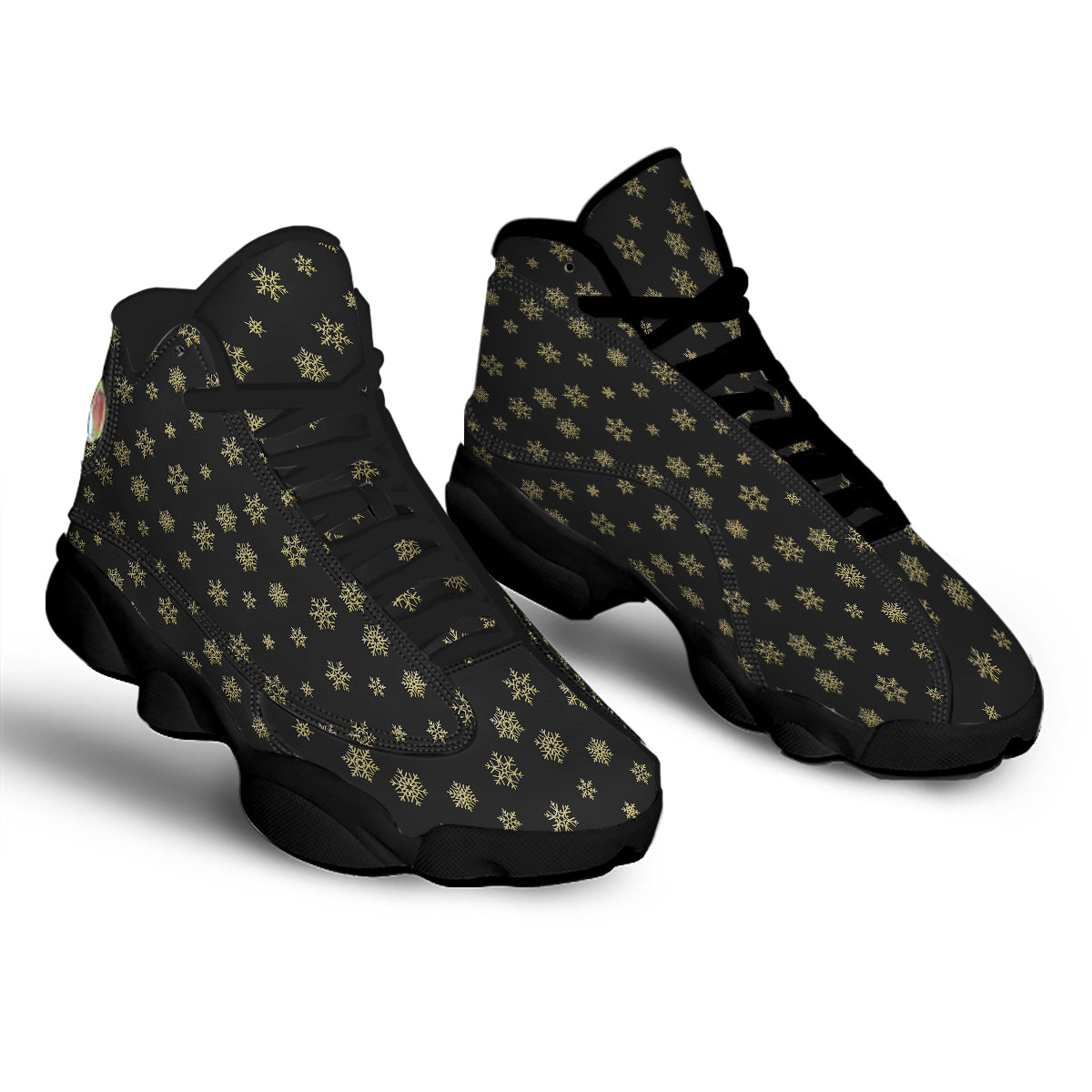 Snowflake Gold And Black Print Pattern Black Basketball Shoes-grizzshop