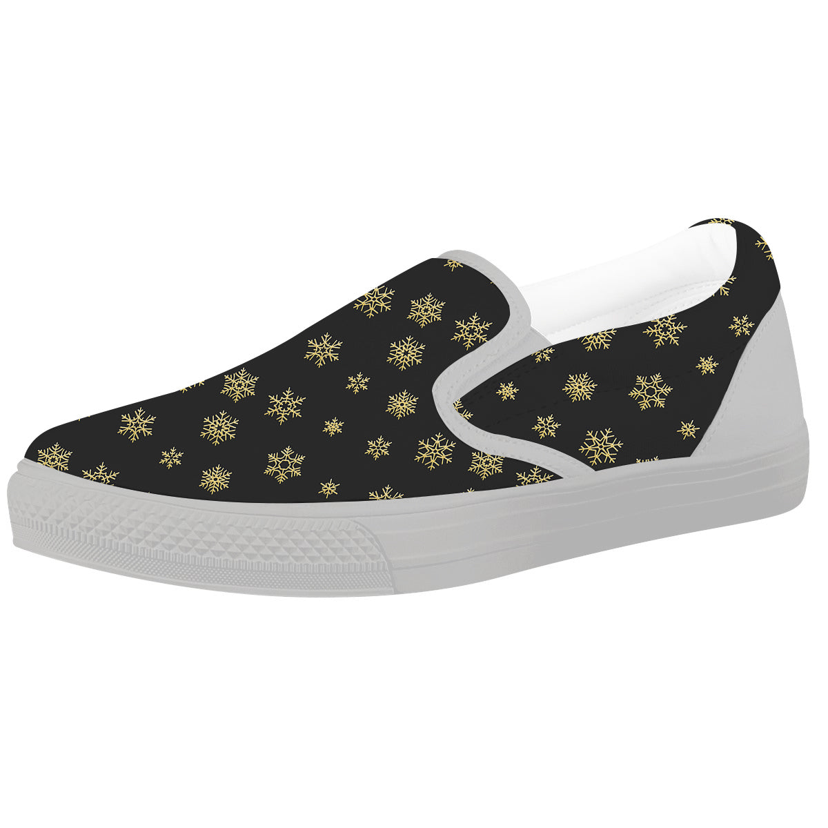Snowflake Gold And Black Print Pattern White Slip On Shoes-grizzshop
