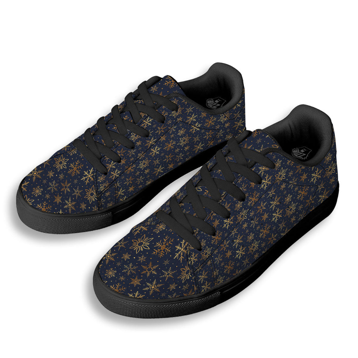 Snowflake Golden Print Black Low Top Sneakers-grizzshop
