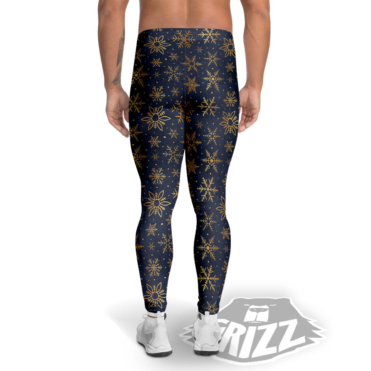 Snowflake Golden Print Men's Leggings-grizzshop