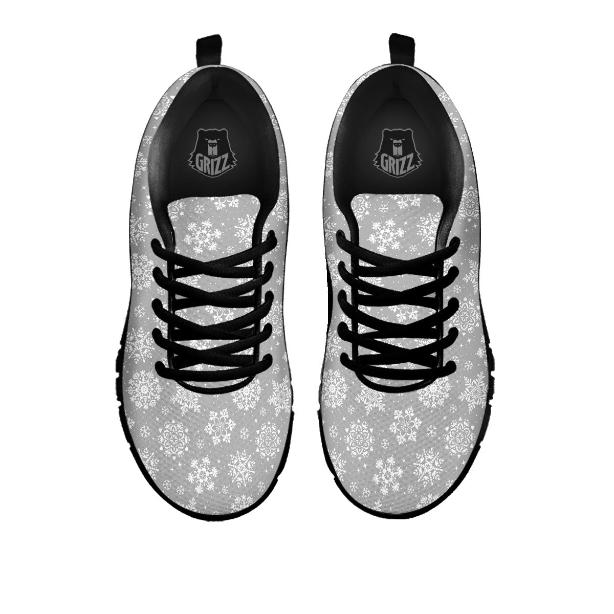 Snowflake Grey And White Print Pattern Black Sneaker-grizzshop