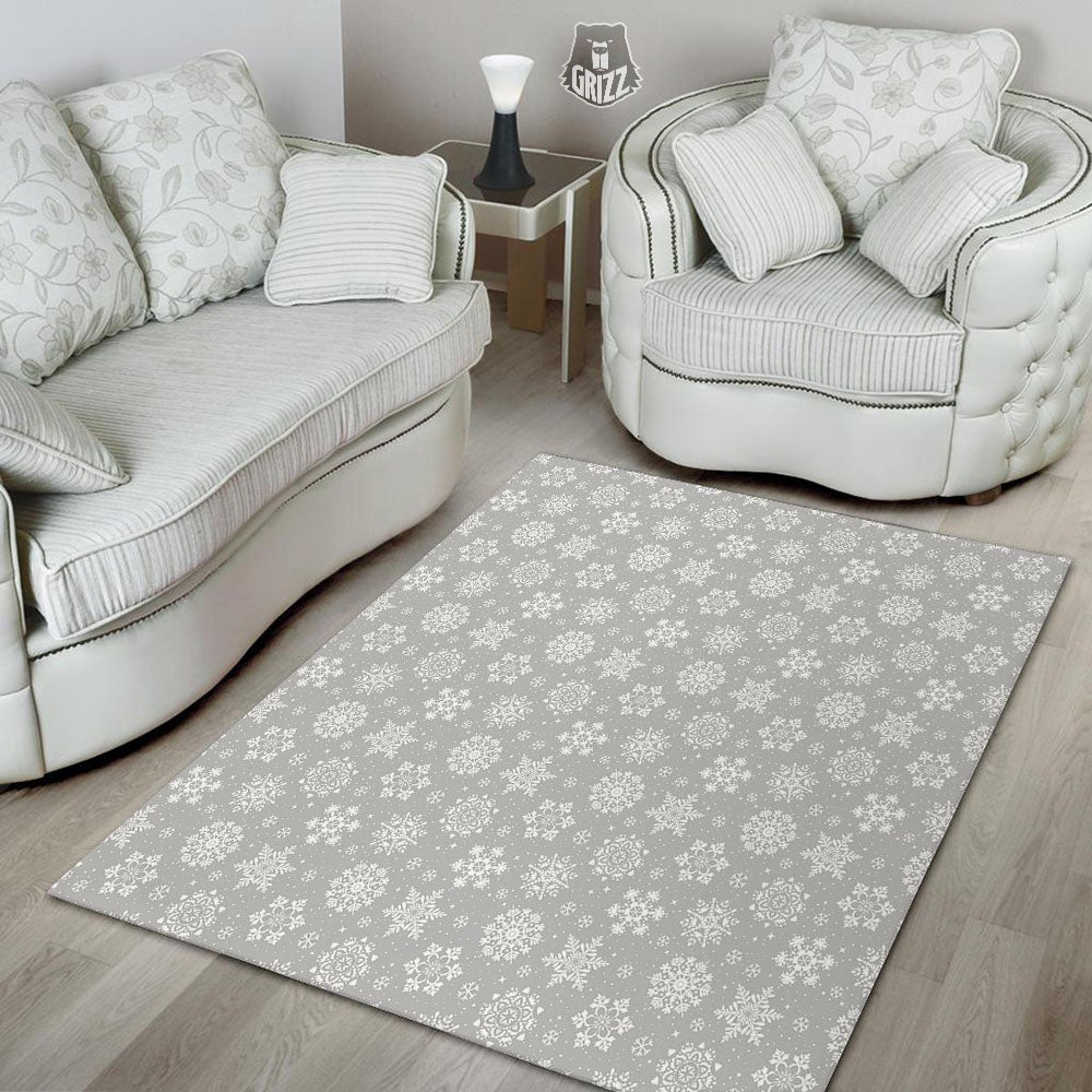 Snowflake Grey And White Print Pattern Floor Mat-grizzshop