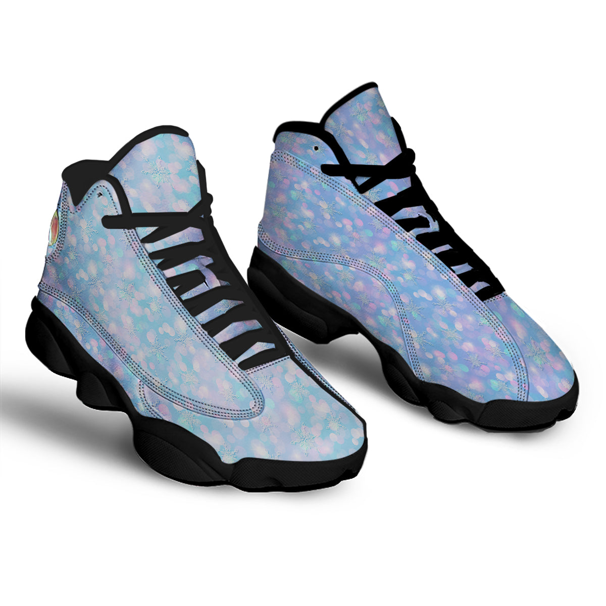 Snowflake Pastel Color Print Pattern Black Basketball Shoes-grizzshop