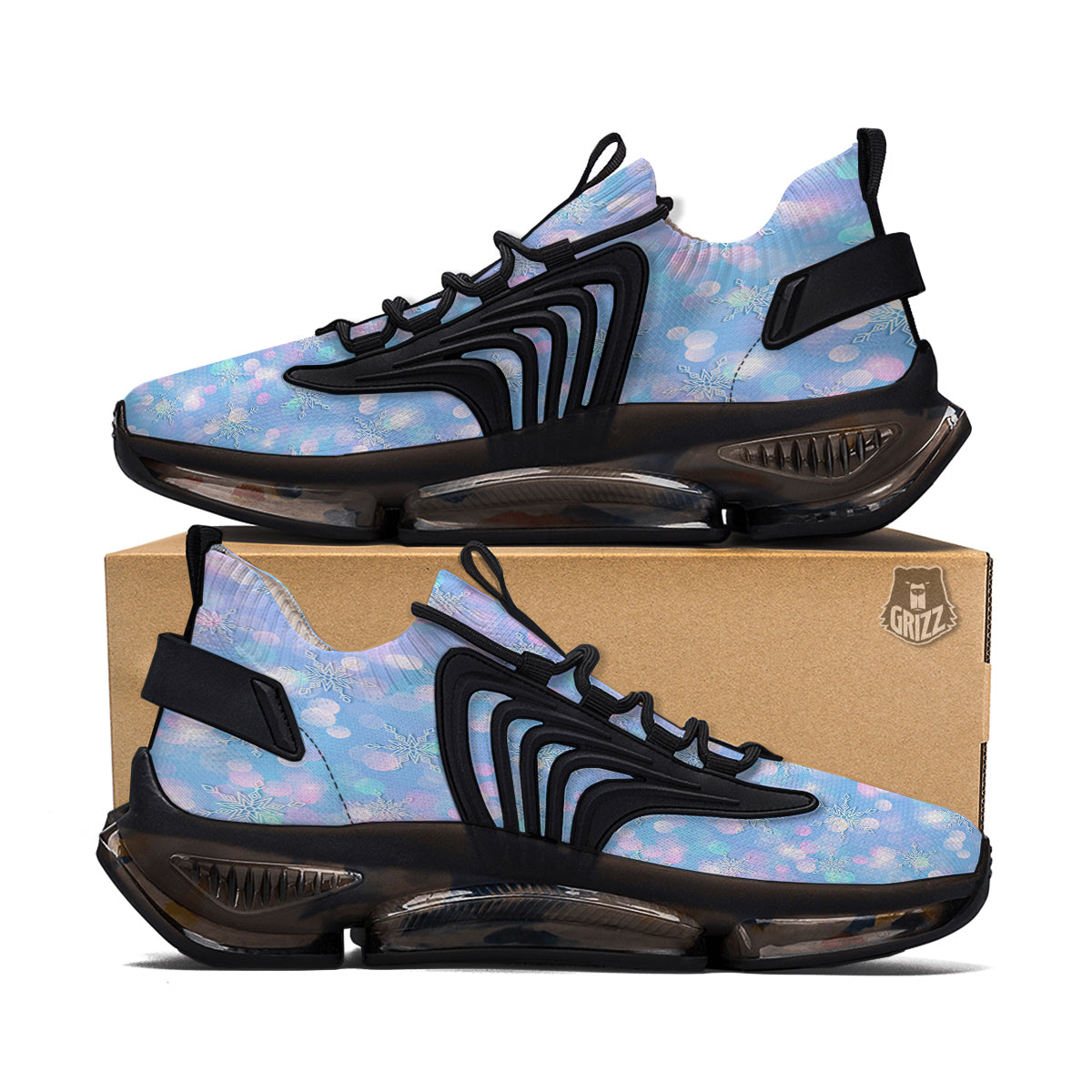 Snowflake Pastel Color Print Pattern Black Gym Shoes-grizzshop